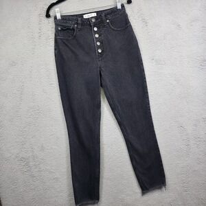 Abercrombie Fitch Mom Jeans Women 27 Black Skinny High Rise‎ Button Fly Denim